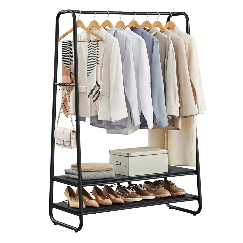 Clothes Rail with 2 Shelves Ebony Black and Matte Black