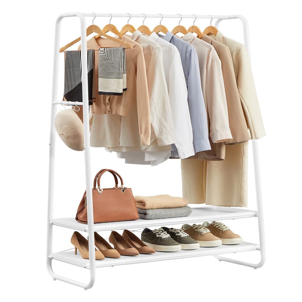 Clothes Rail with 2 Shelves Cloud White and Matte White