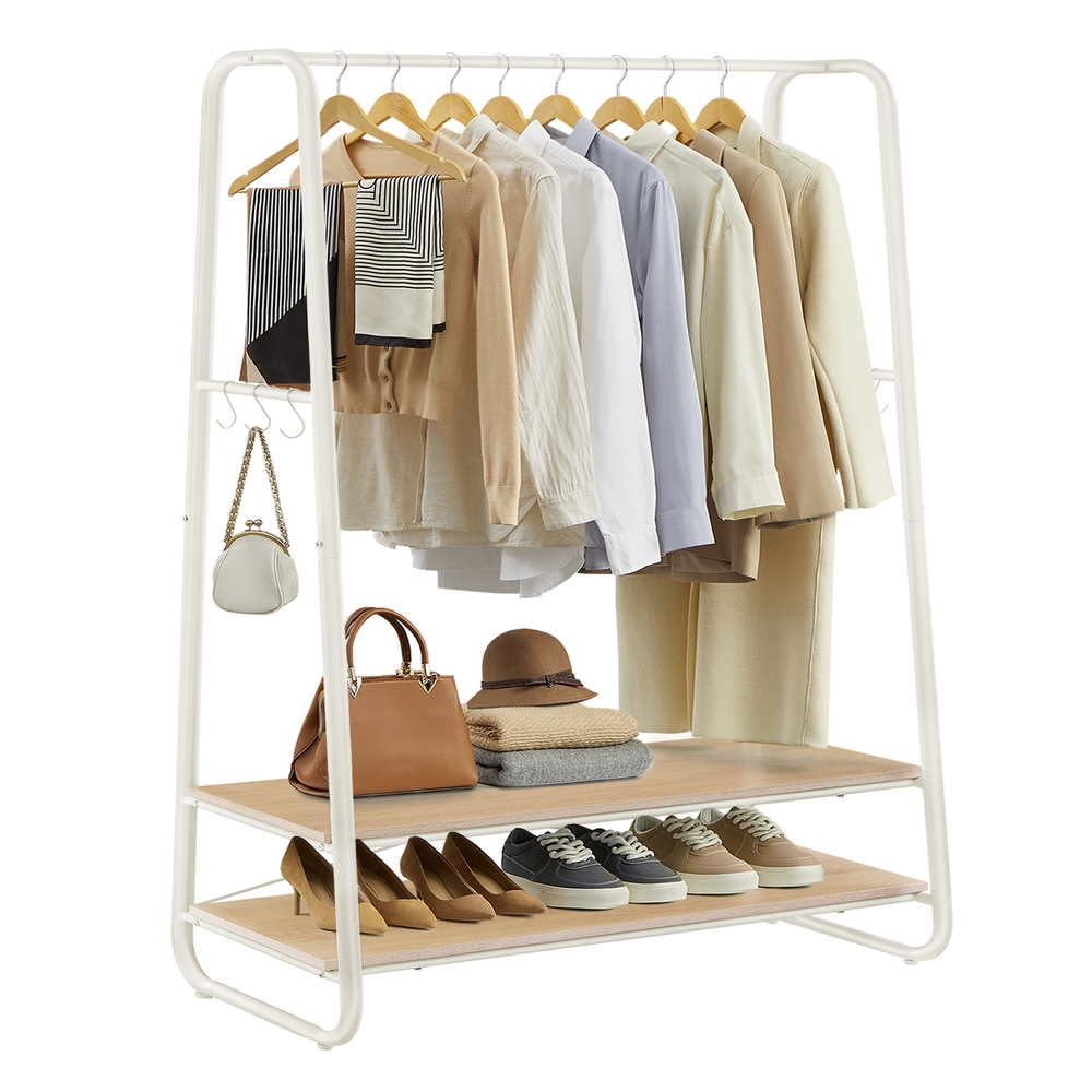Clothes Rail with 2 Shelves Oak Beige and Cream White