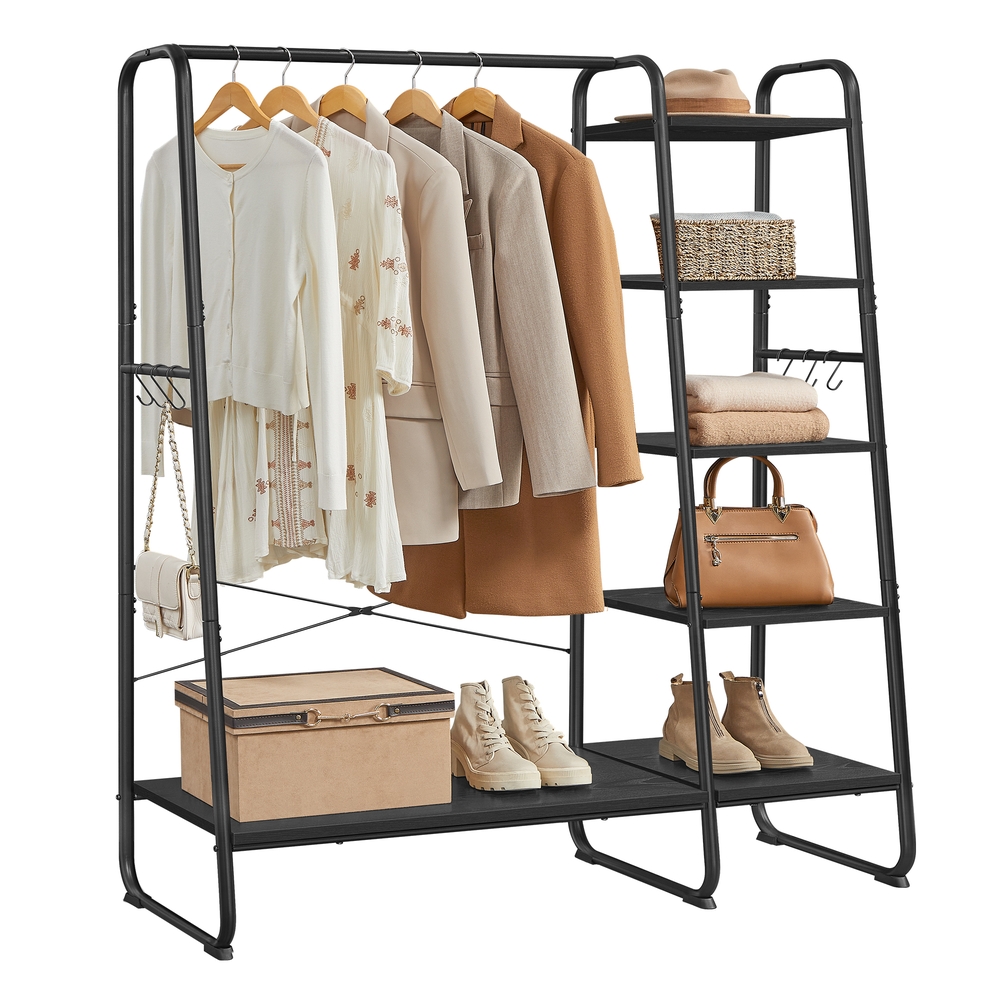Clothes Rack with Shoe Shelf Ebony Black and Matte Black