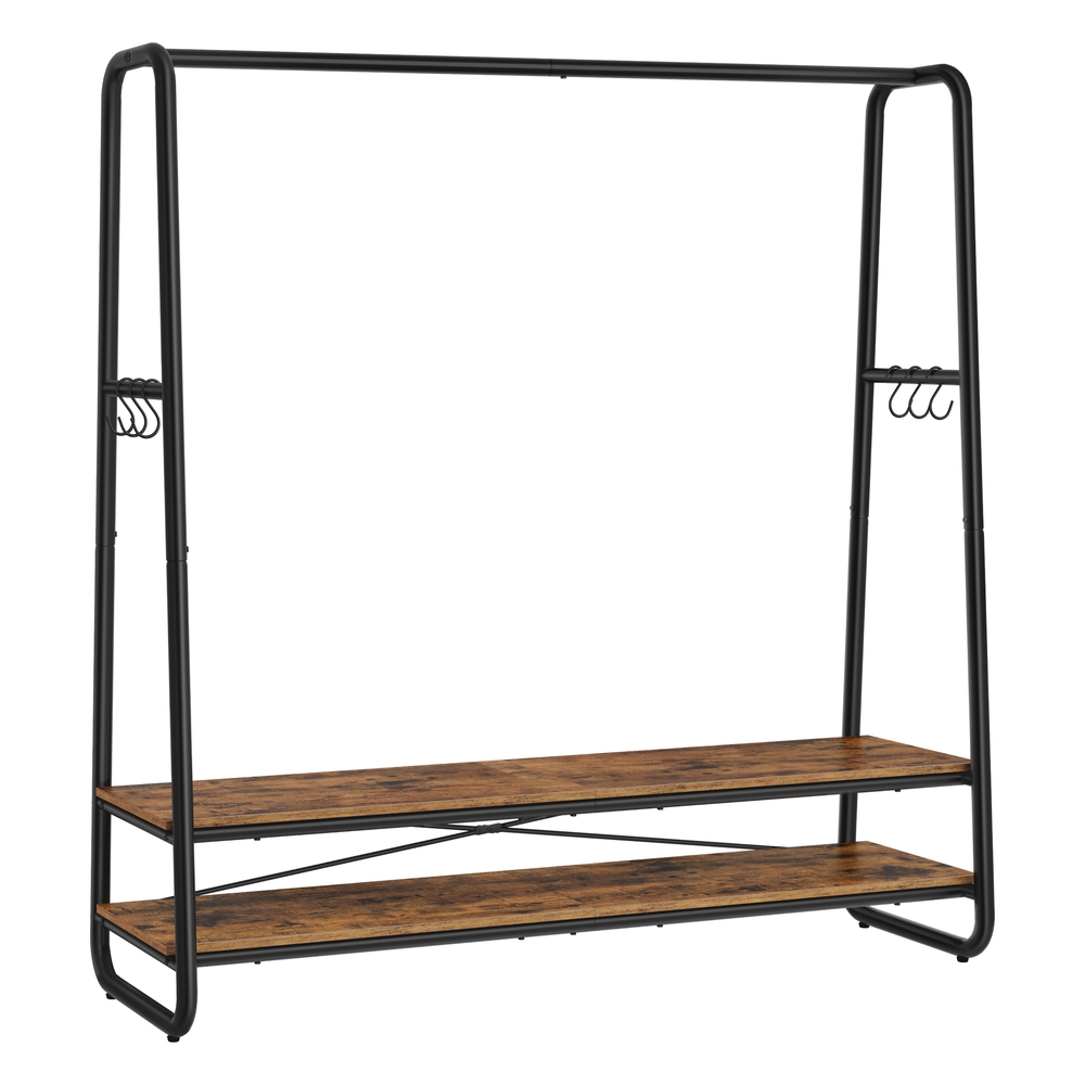 Clothes Rail with 2 Shelves Rustic Brown and Black