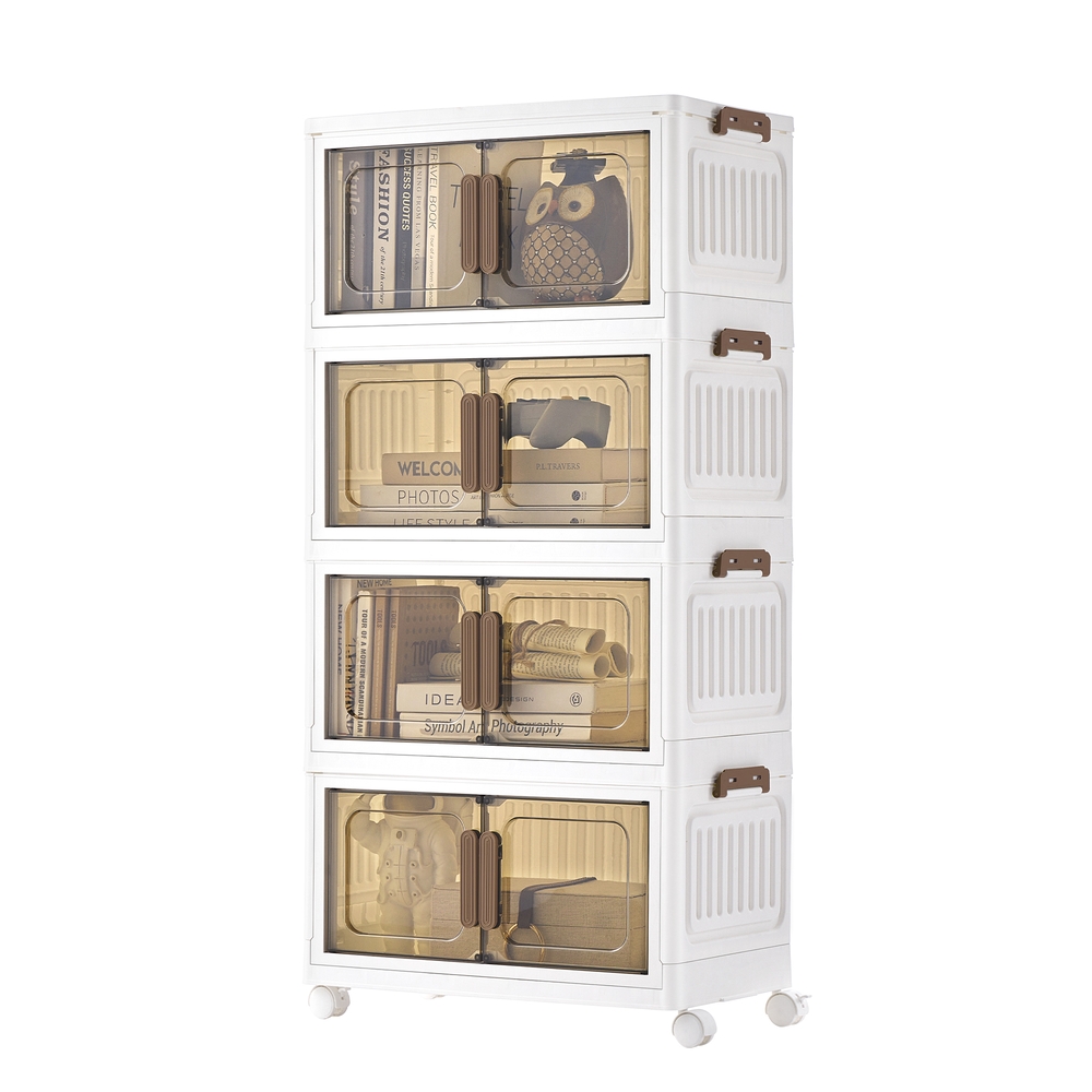 4-Tier 100L Stackable Storage Box with Wheels & Magnetic Doors