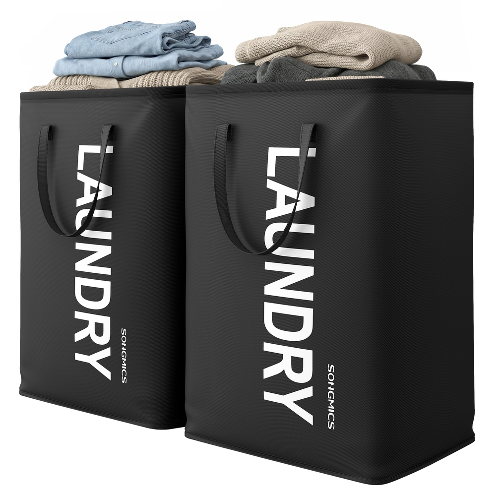 Laundry Baskets 80 L Foldable with Handles Water-Repellent Set of 2 Ink Black Laundry Baskets 80 L Foldable with Handles Water-Repellent Set of 2 Ink Black