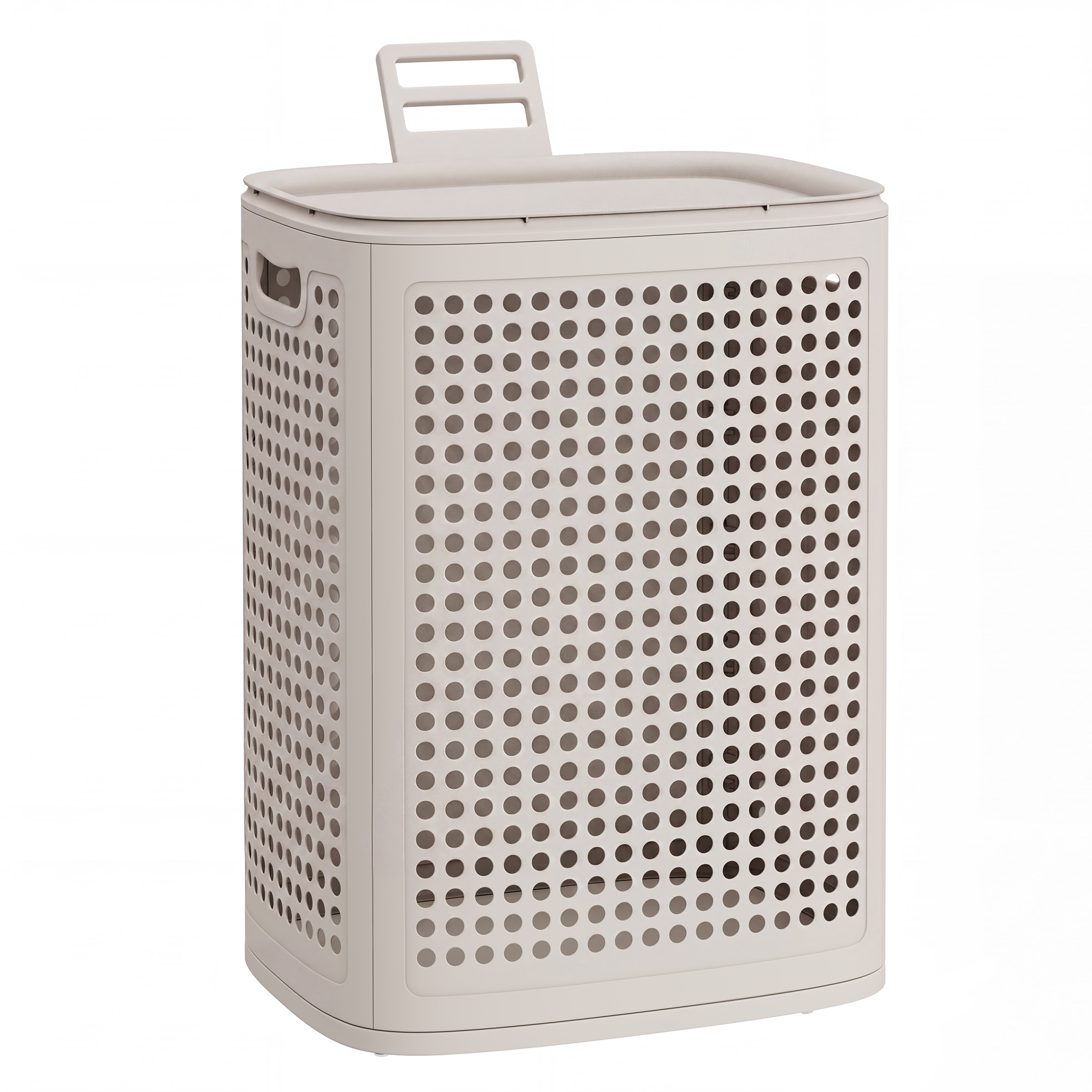 Slim Plastic Laundry Basket with Lid 19.8 Gallons Cream
