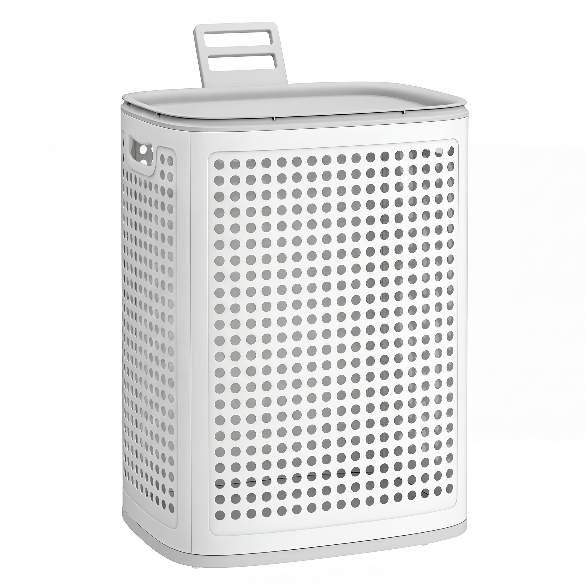 Slim Laundry Basket with Lid 19.8 Gallons White and Grey