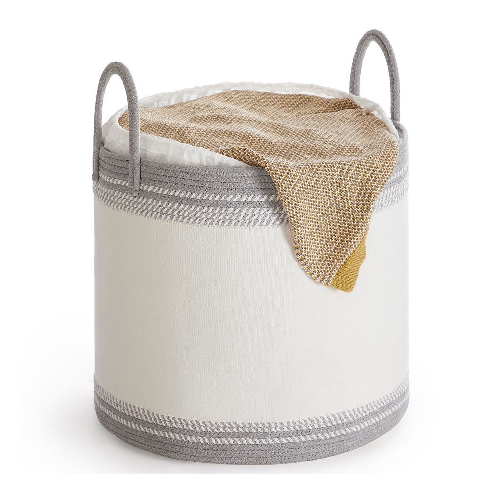 Laundry Hamper 90 L with Lid Handles Drawstring Dove Grey