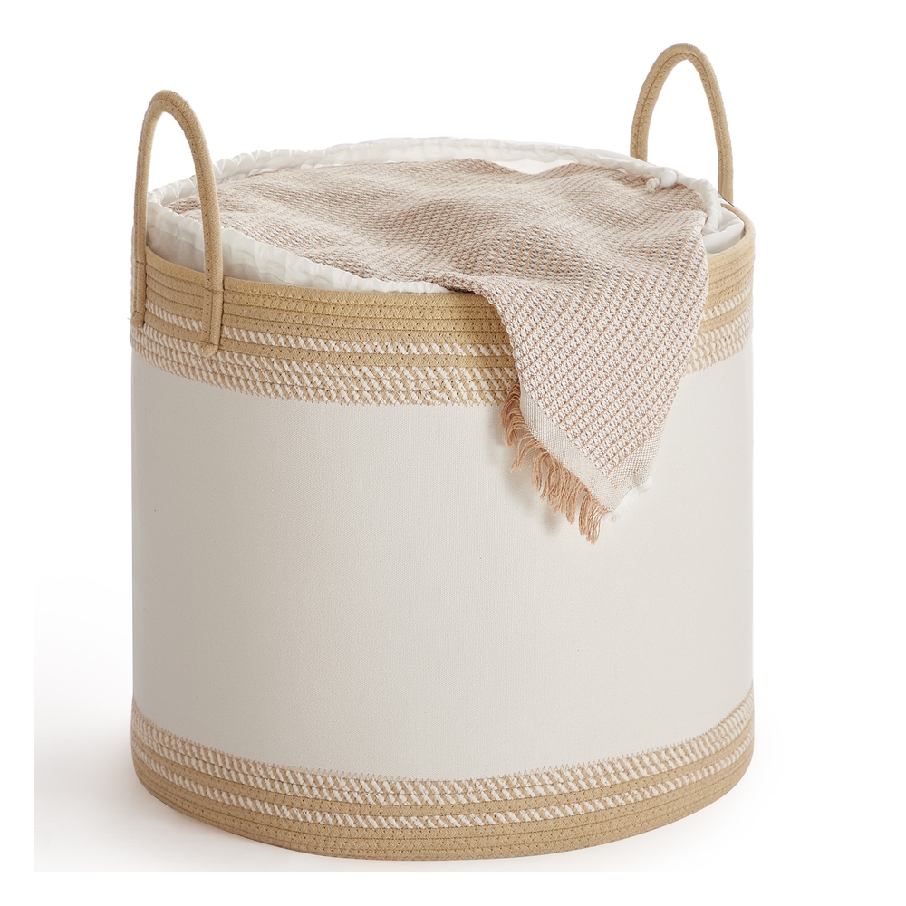 Laundry Hamper 90 L with Lid Handles Drawstring Camel Brown