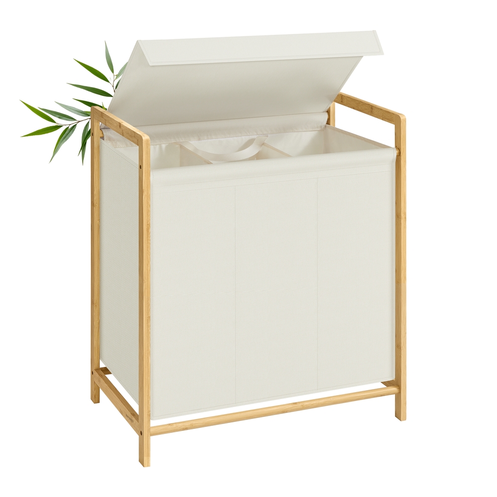 3-Compartment Laundry Basket Dirty Laundry Hamper 150 L Cream White