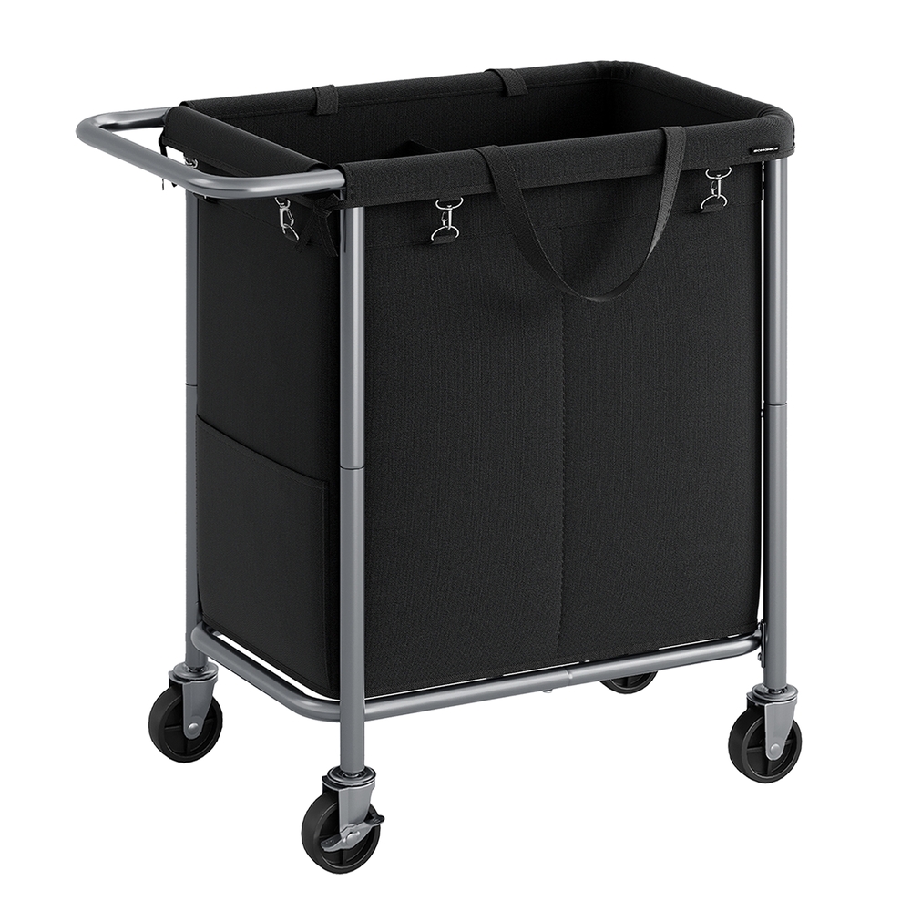 140L 2-Compartment Laundry Basket on Wheels Ink Black