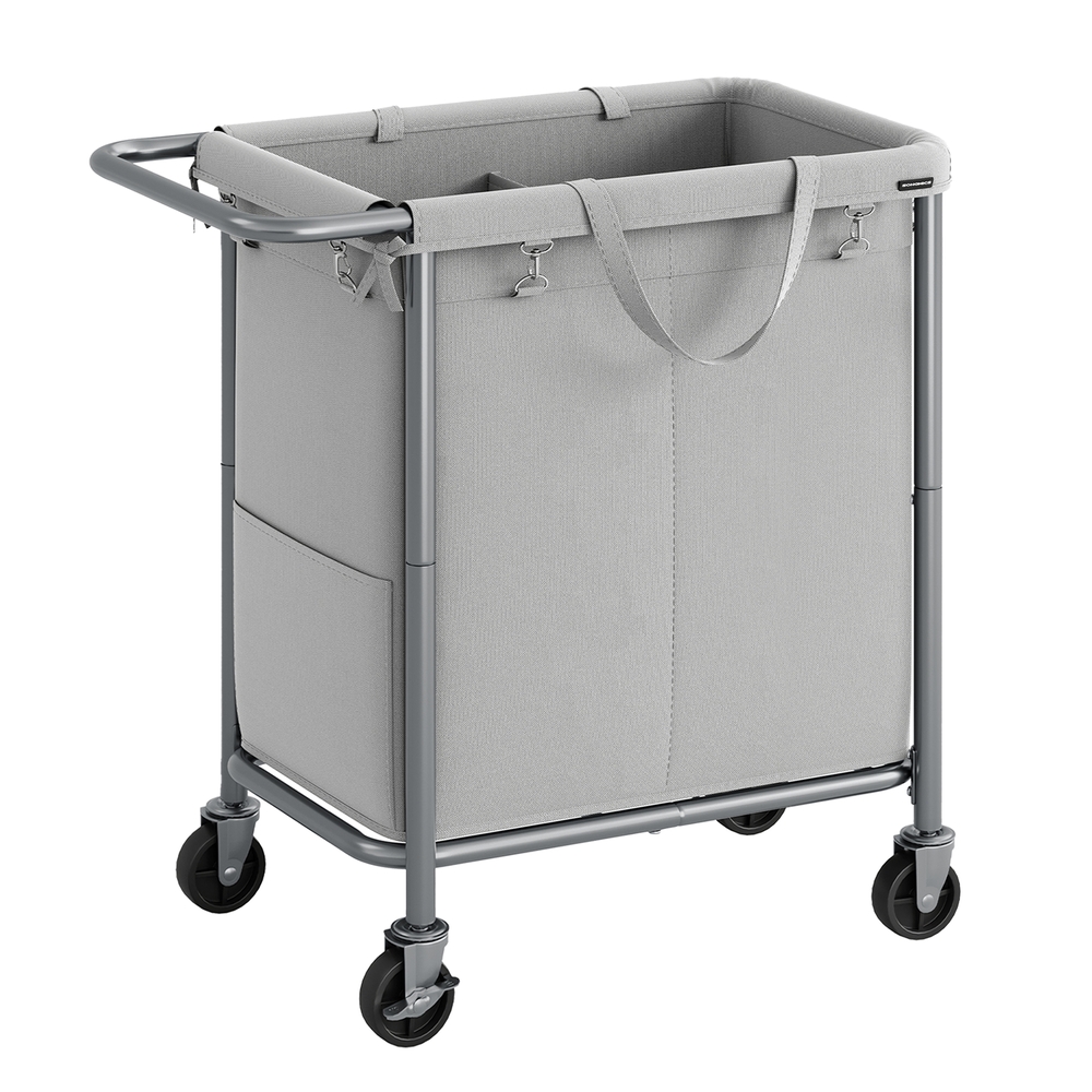 140L 2-Compartment Laundry Basket on Wheels Dove Grey
