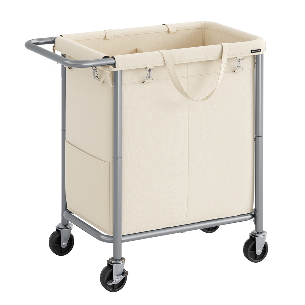 140L 2-Compartment Laundry Basket on Wheels Cream White