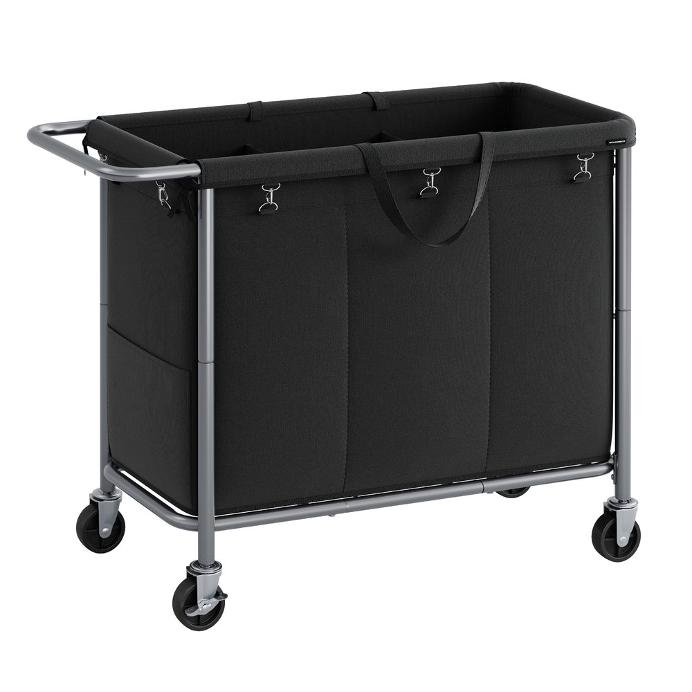 200L 3-Compartment Laundry Basket on Wheels Ink Black