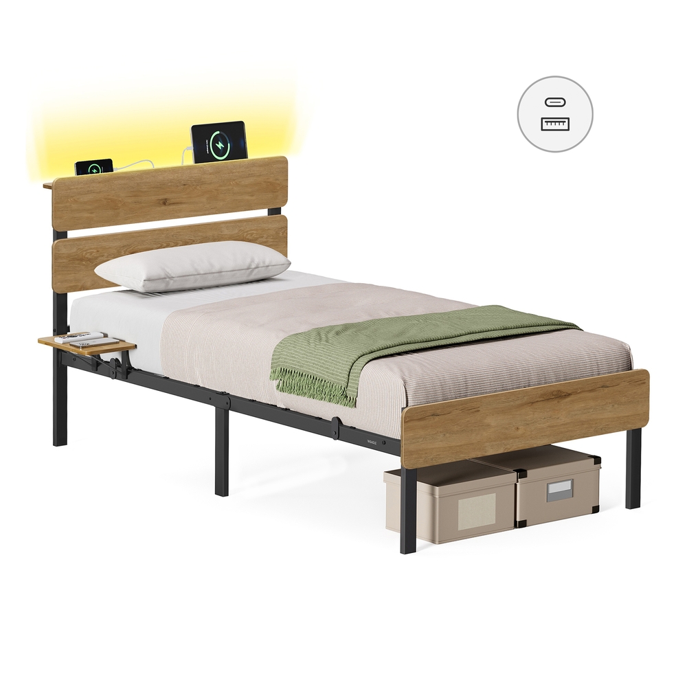 Metal bed frame with LED lights USB ports and under bed storage Metal bed frame with LED lights USB ports and under bed storage