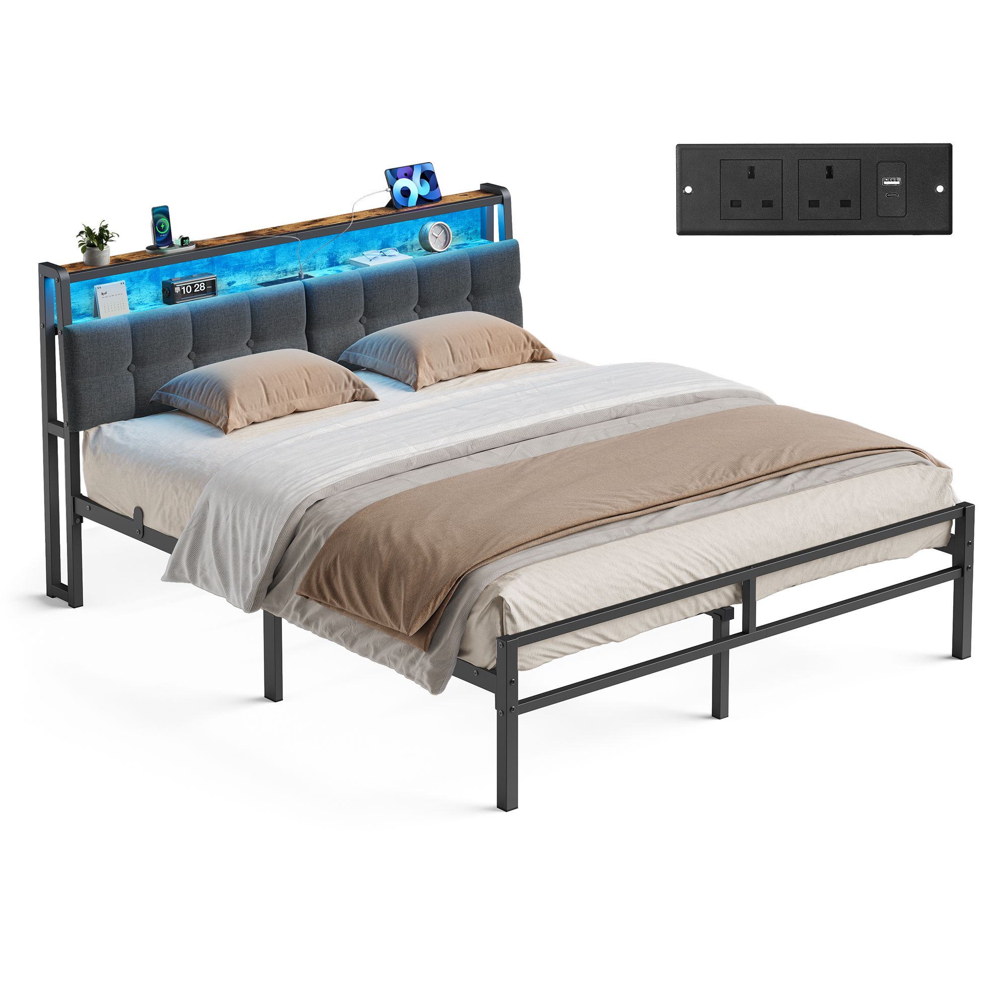 Metal Bed Frame with RGB LED and Charging Station Metal Bed Frame with RGB LED and Charging Station
