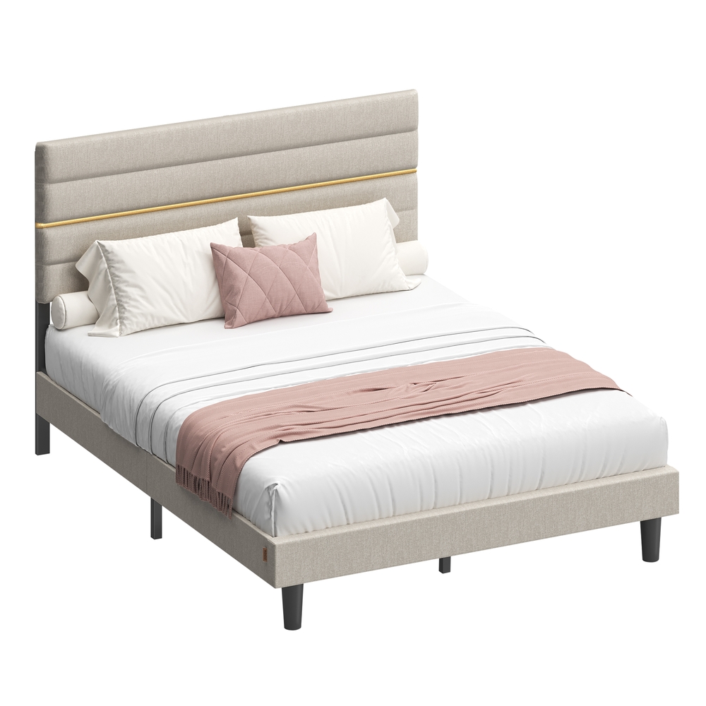 Double Bed frame with adjustable upholstered headboard Cappuccino Beige