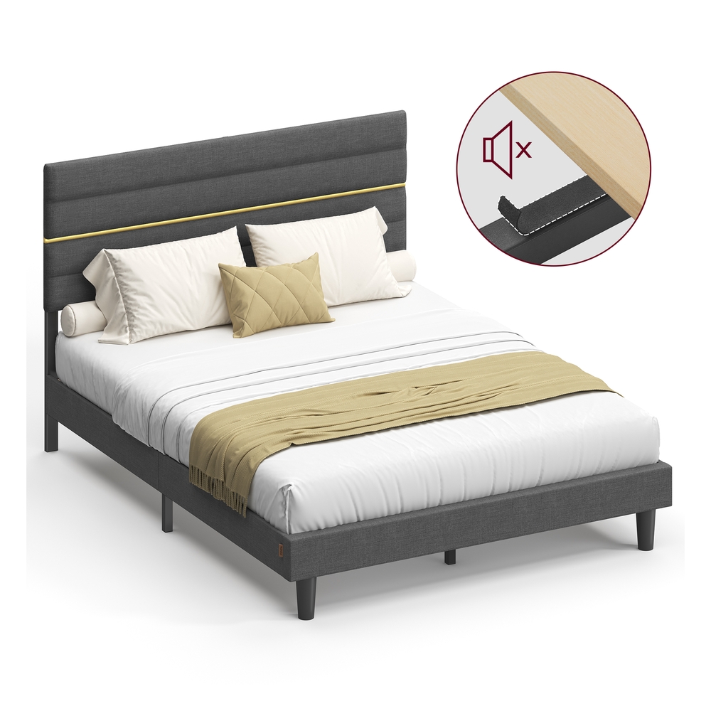 King Bed frame with adjustable upholstered headboard