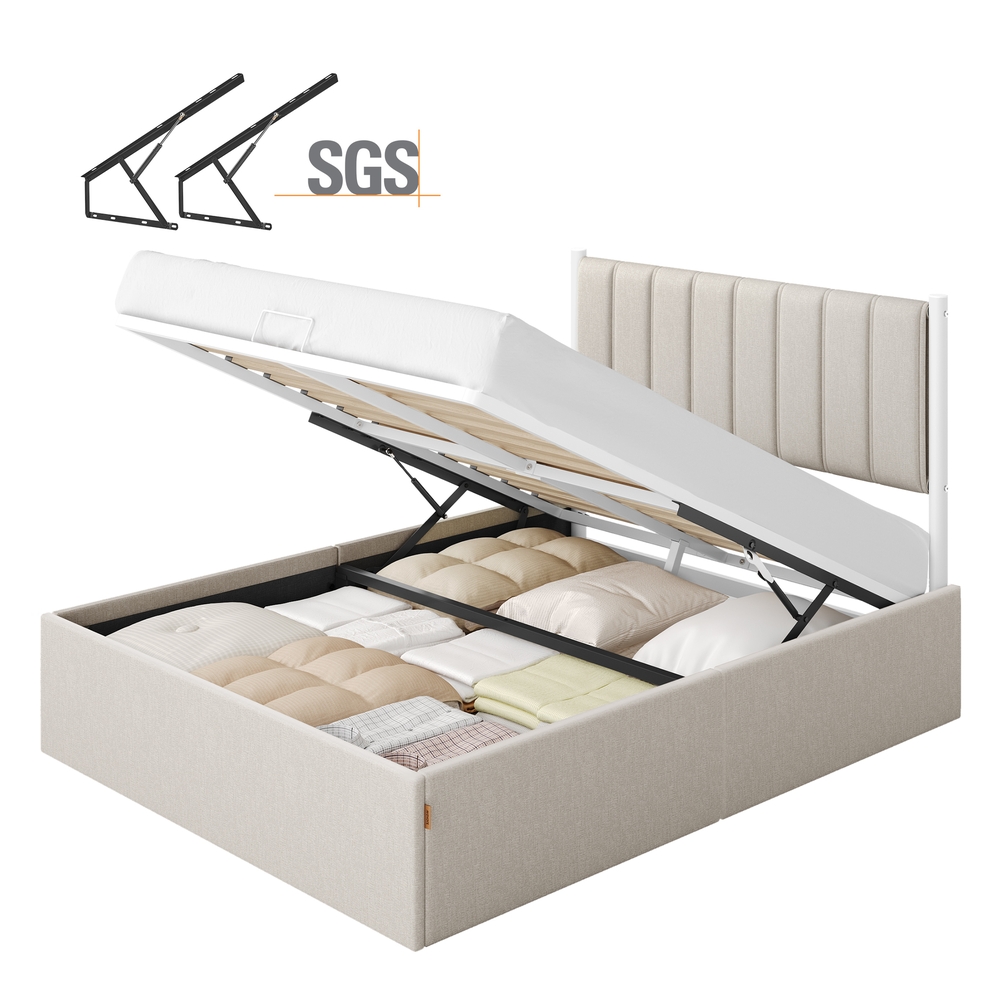 135 x 190 cm Double Bed Frame with Lift-Up Storage Cappuccino Beige