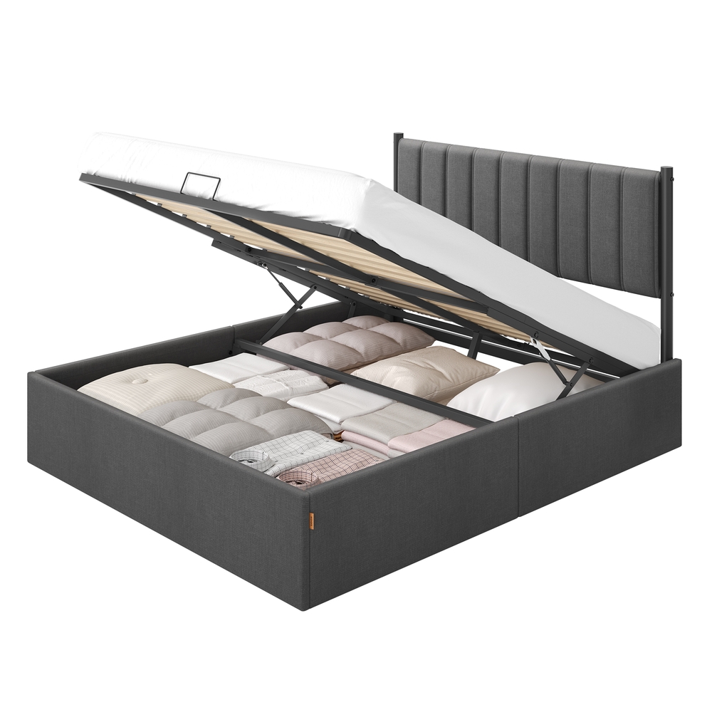 King Bed Frame 150 x 200 cm with Lift-Up Storage Slate Grey
