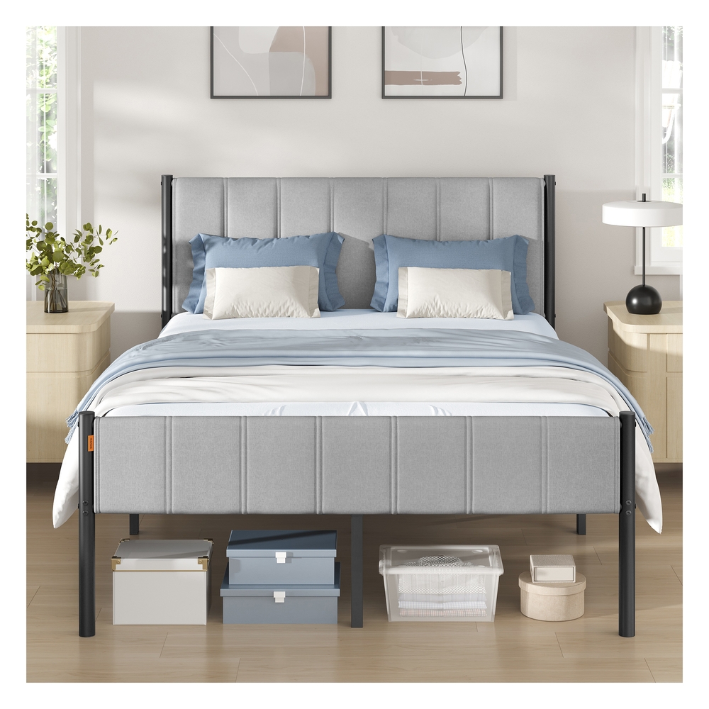 Double Metal bed frame with upholstered headboard and easy assembly Dove Grey