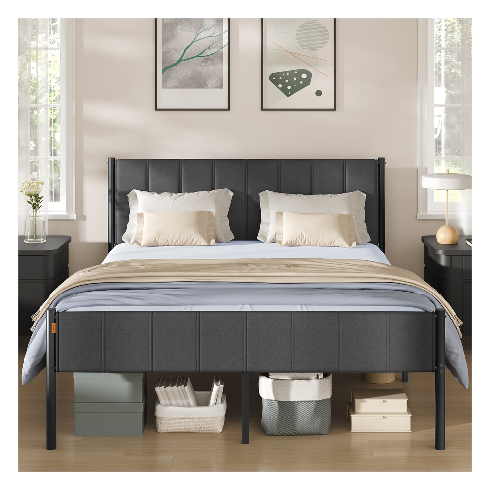 King Metal bed frame with upholstered headboard and easy assembly Slate Grey