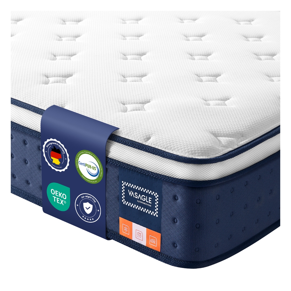 150 x 200 x 25 cm Hybrid Mattress with Pocket Springs and Gel Memory Foam Blue