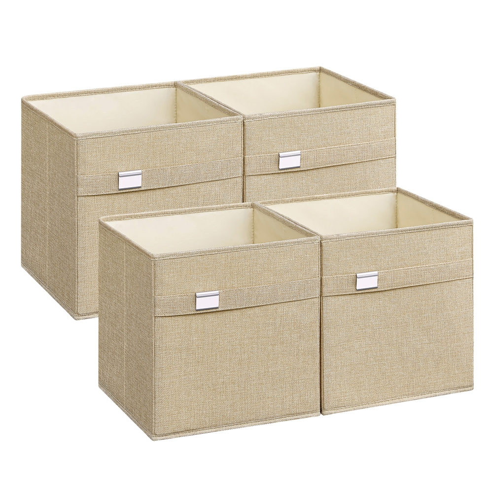 Set of 4 Storage Cubes with Double Handles Sand Beige M