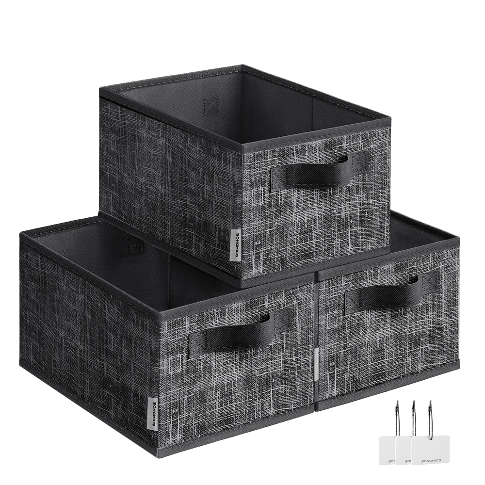 15 cm High Collapsible Storage Boxes Set of 3 Ink Black