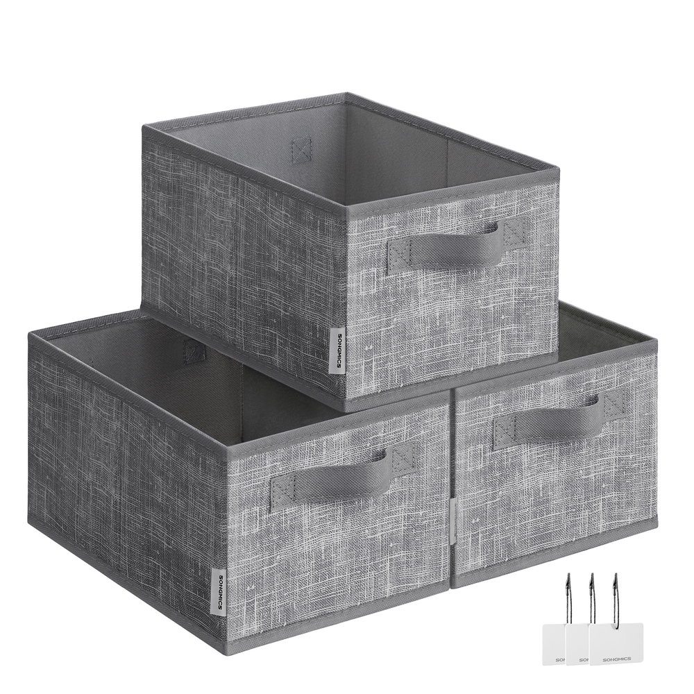 15 cm High Collapsible Storage Boxes Set of 3 Cattail Grey