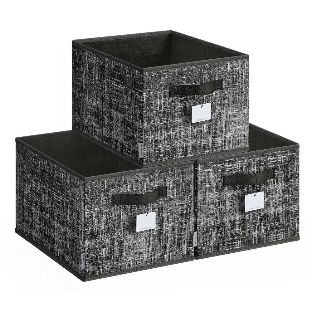 24 cm High Collapsible Storage Boxes Set of 3 Ink Black