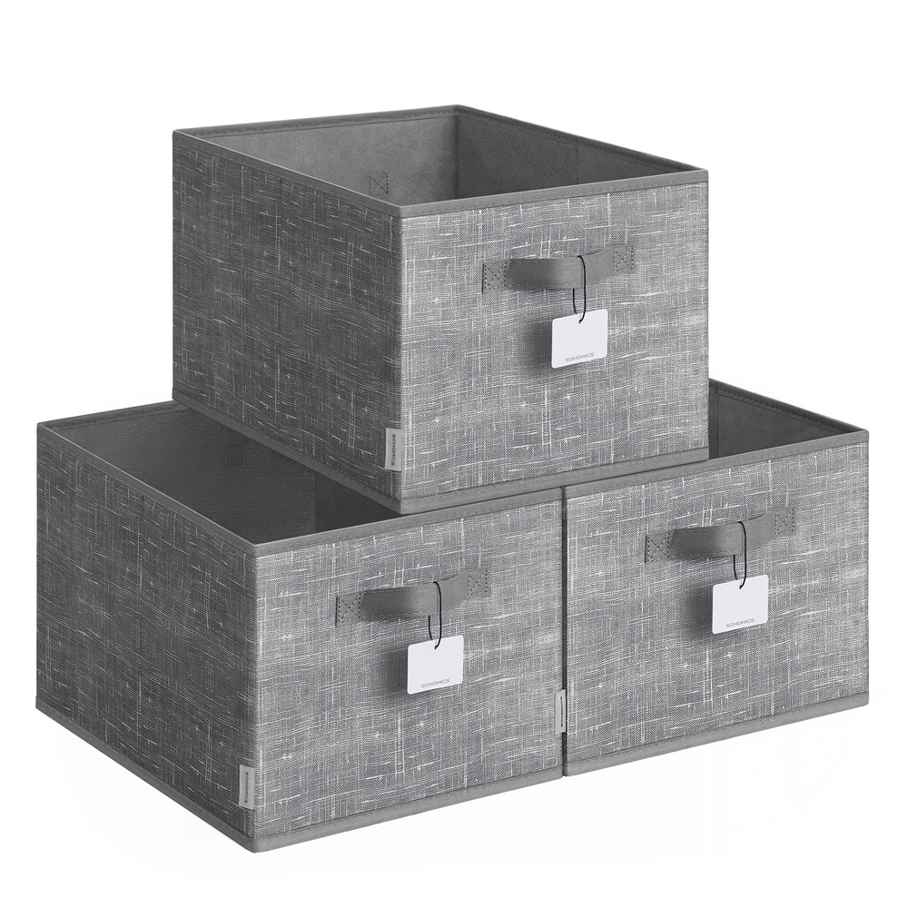 24 cm High Collapsible Storage Boxes Set of 3 Cattail Grey
