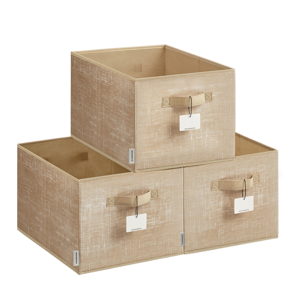 24 cm High Collapsible Storage Boxes Set of 3 Sand Beige