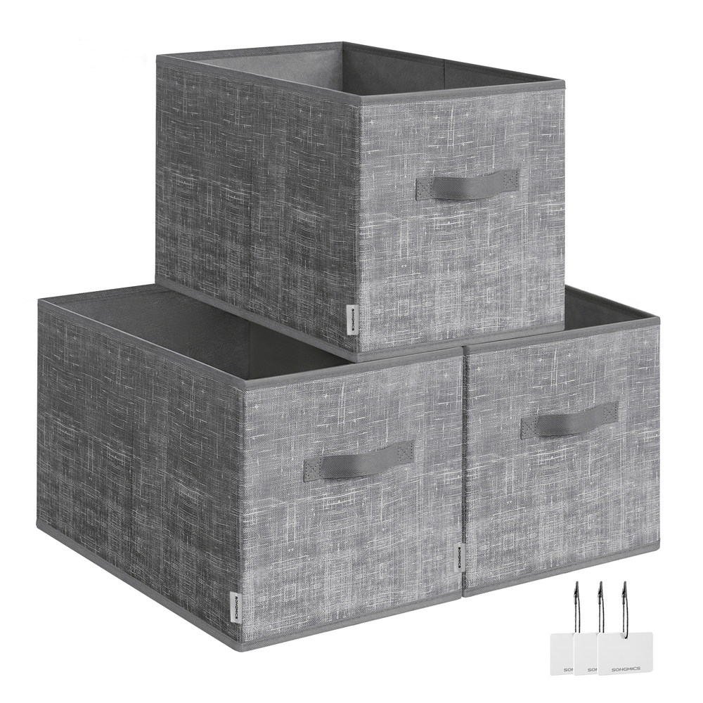 30 cm High Collapsible Storage Boxes Set of 3 Cattail Grey