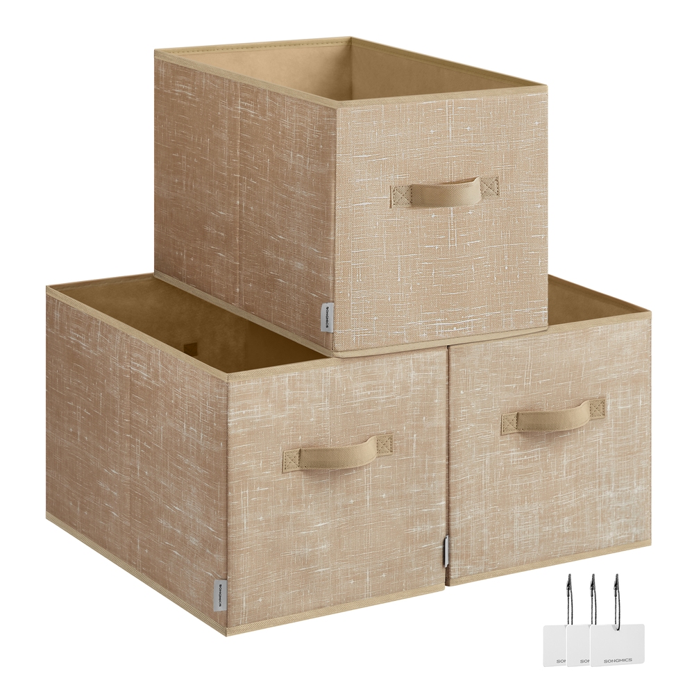30 cm High Collapsible Storage Boxes Set of 3 Sand Beige
