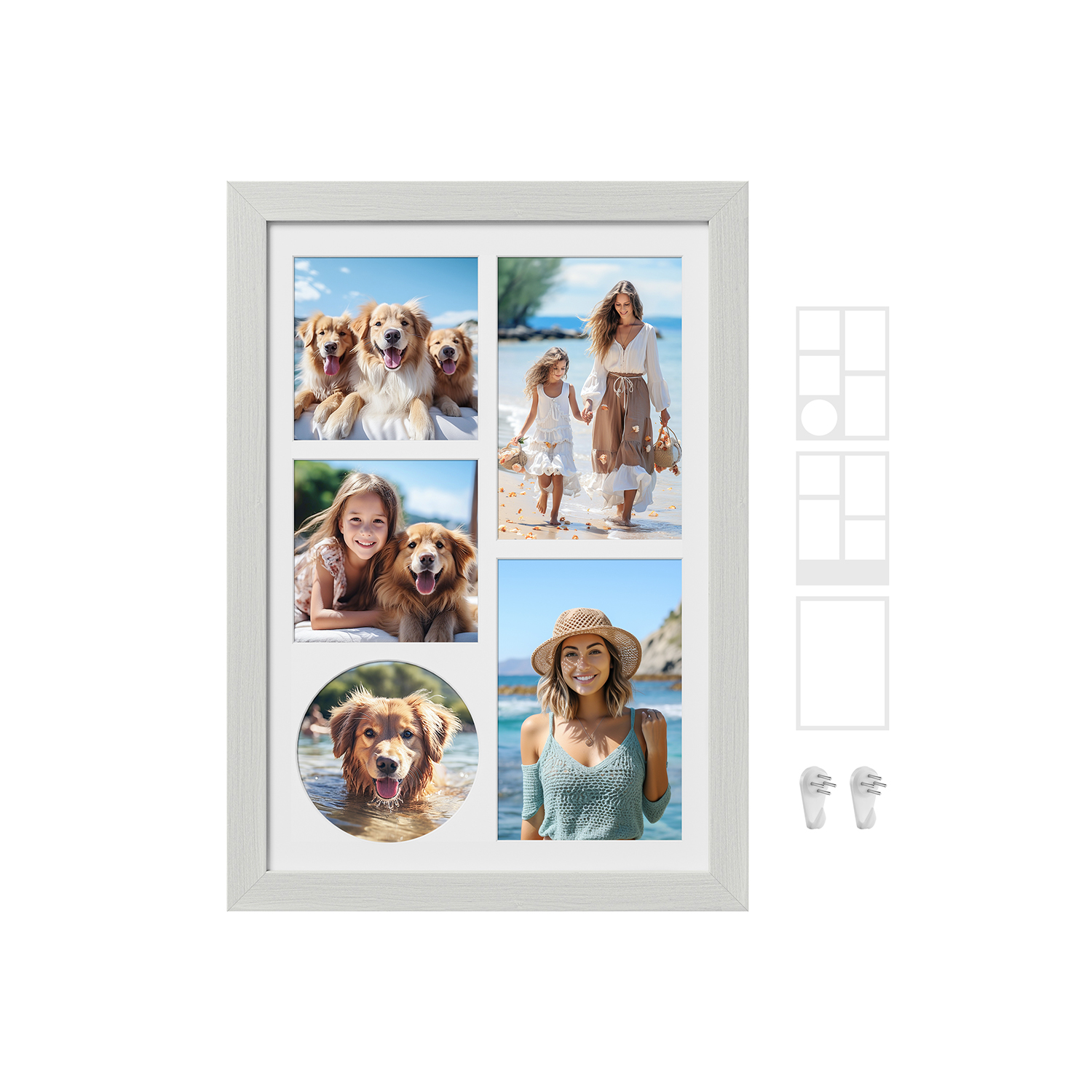A4 Picture Frame with 3 Mats Rustic White