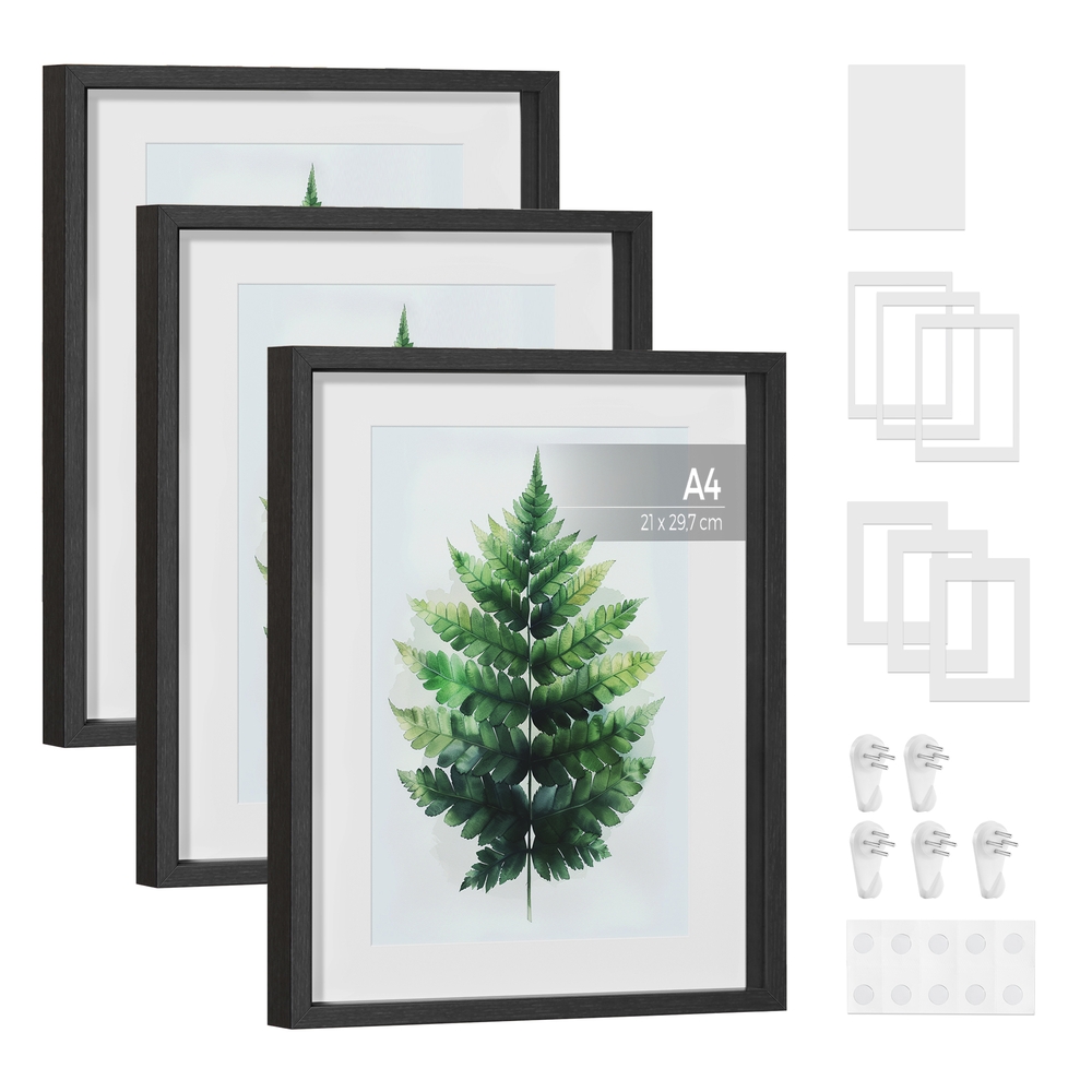 Set of 3 Photo Frames for Wall or Table Ash Black