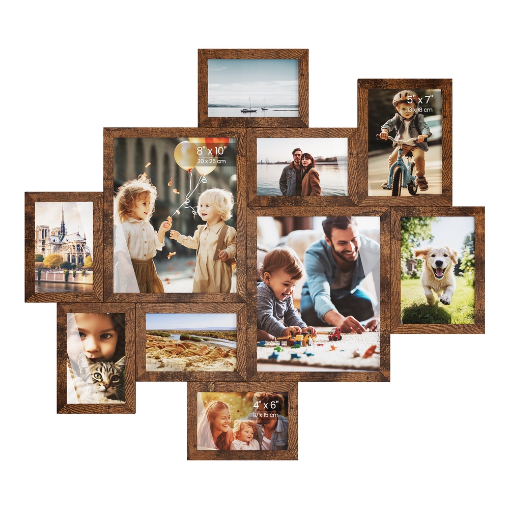 Collage Photo Frames 10 Multi Picture Frames for Wall Rustic Brown