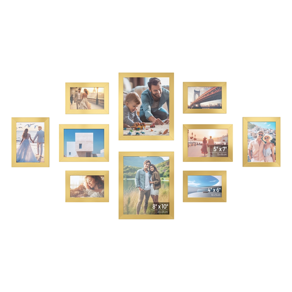 Set of 10 Picture Frames Pale Gold