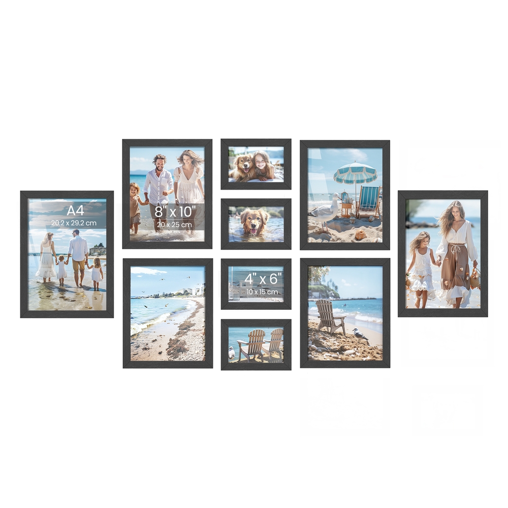 Set of 10 Picture Frames for Display Ink Black