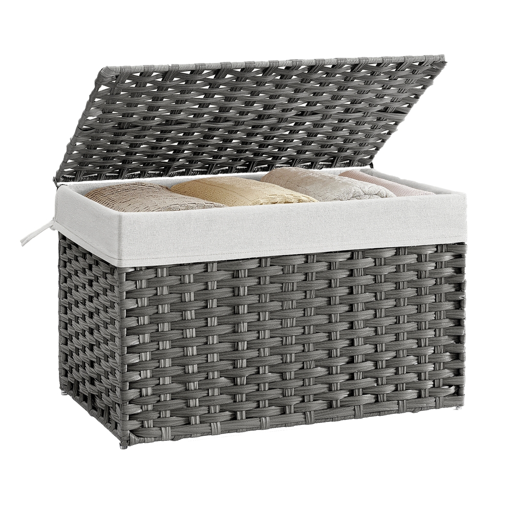 Laundry Basket, 105L Synthetic Rattan Storage Basket with Lid and Handles, Wicker, Foldable, Removable Liners, for Blankets, Clothes, Living Room, Bedroom, Laundry Room, Grey RST066G01 Laundry Basket, 105L Synthetic Rattan Storage Basket with Lid and Handles, Wicker, Foldable, Removable Liners, for Blankets, Clothes, Living Room, Bedroom, Laundry Room, Grey RST066G01