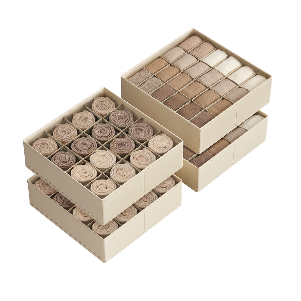 Set of 6 Drawer Organisers with 120 Compartments Sand Beige Set of 6 Drawer Organisers with 120 Compartments Sand Beige