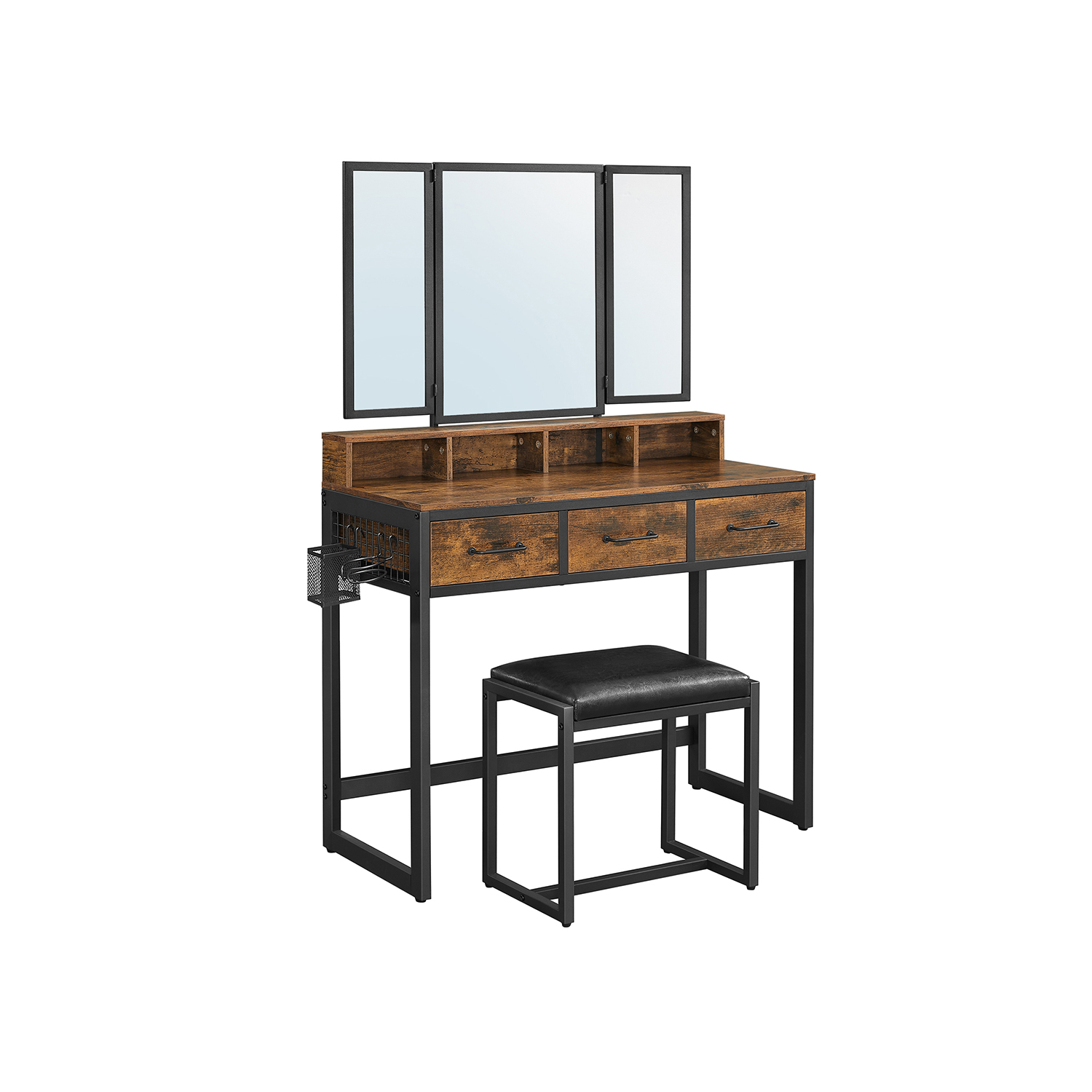 Dressing Table with Tri-Fold Mirror, 3 Drawers and Hair Dryer Holder