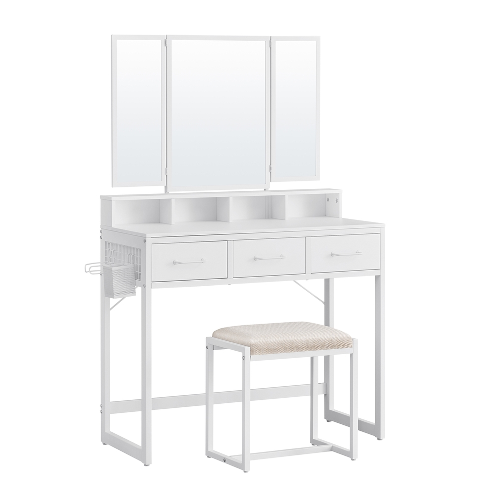 Dressing Table with Stool, Triple Mirror, 3 Drawers, White