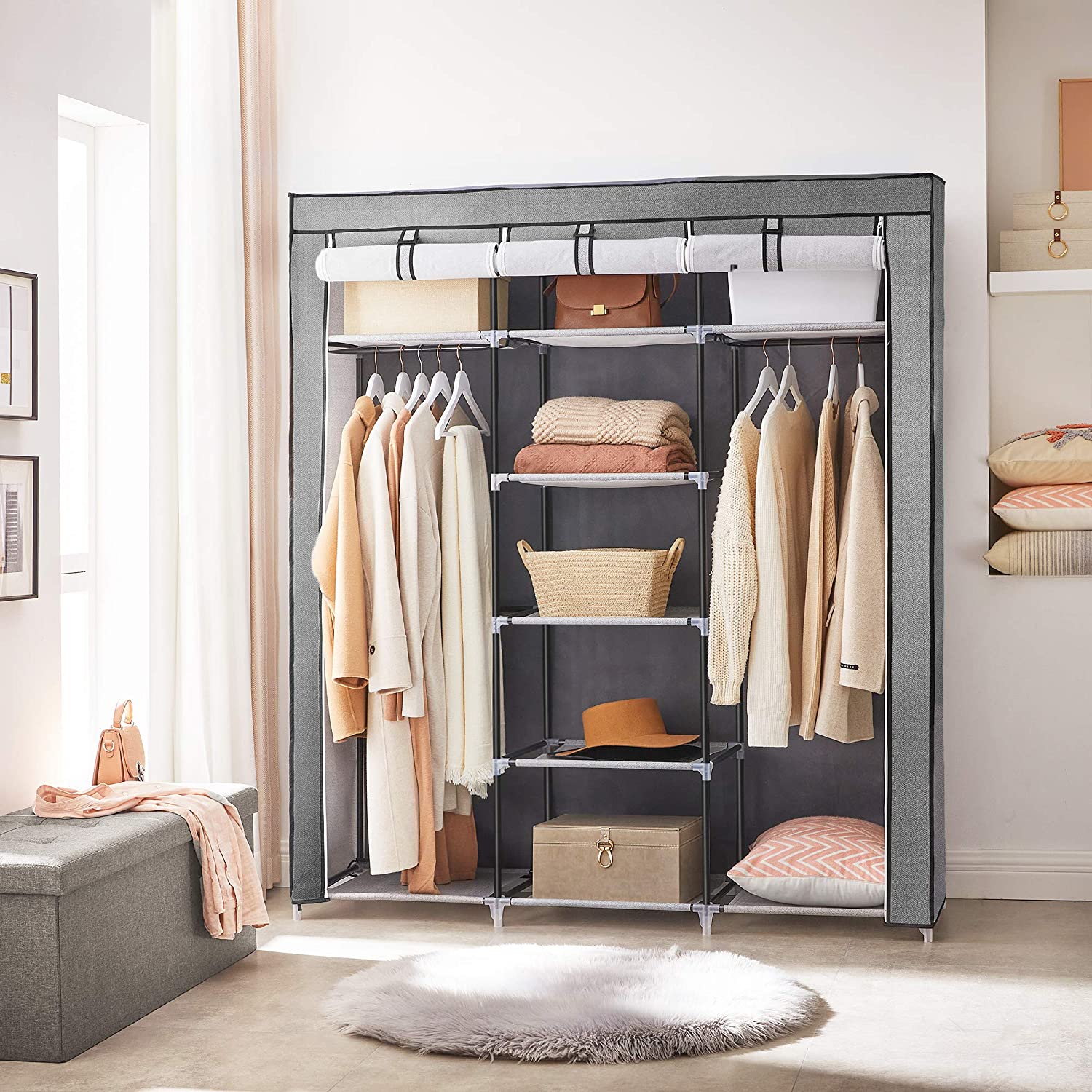Grey Portable Wardrobe with Fabric Cover SONGMICS