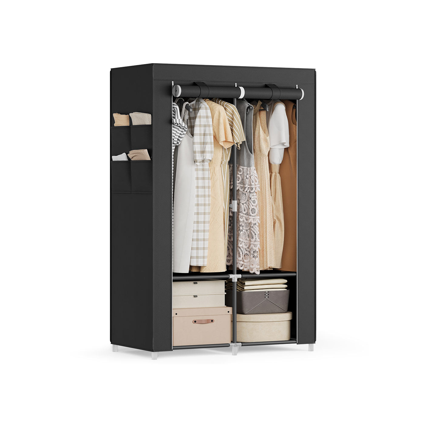 Clothes Wardrobe with 2 Hanging Rails Shelves Ink Black Clothes Wardrobe with 2 Hanging Rails Shelves Ink Black
