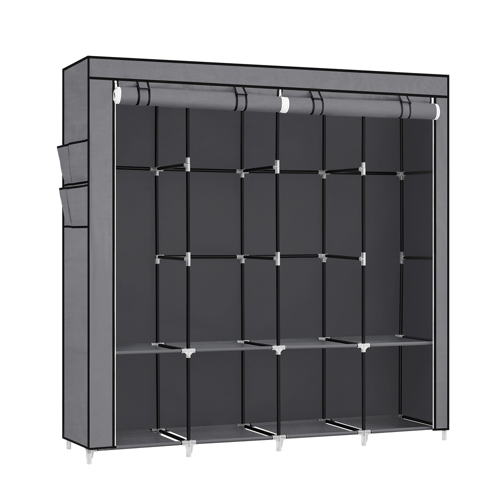 Clothes Wardrobe, Portable Closet, Garment Organiser Rack with 4 Hanging Rails, Shelves, 4 Side Pockets, 45 x 170 x 167 cm, Large Capacity for Bedroom, Living Room, Grey RYG094G02
