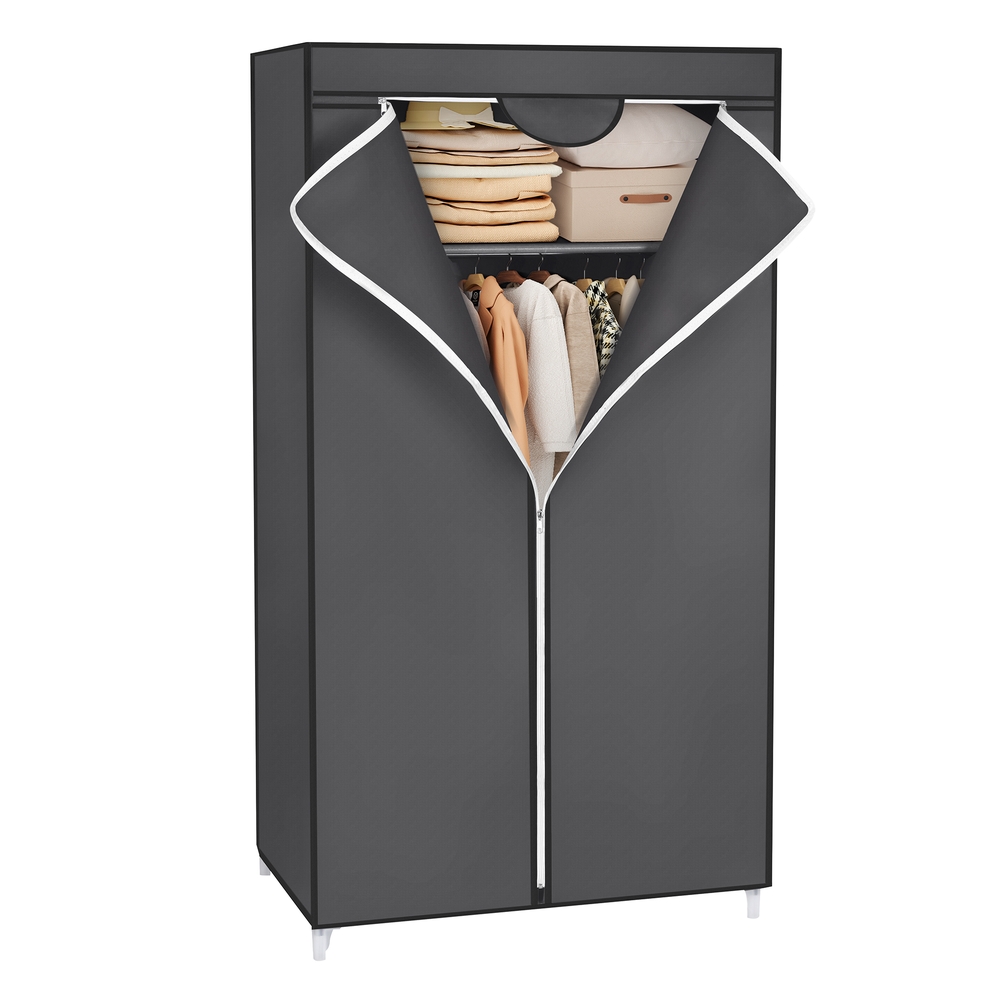 Grey Portable Closet with Hanging Rail