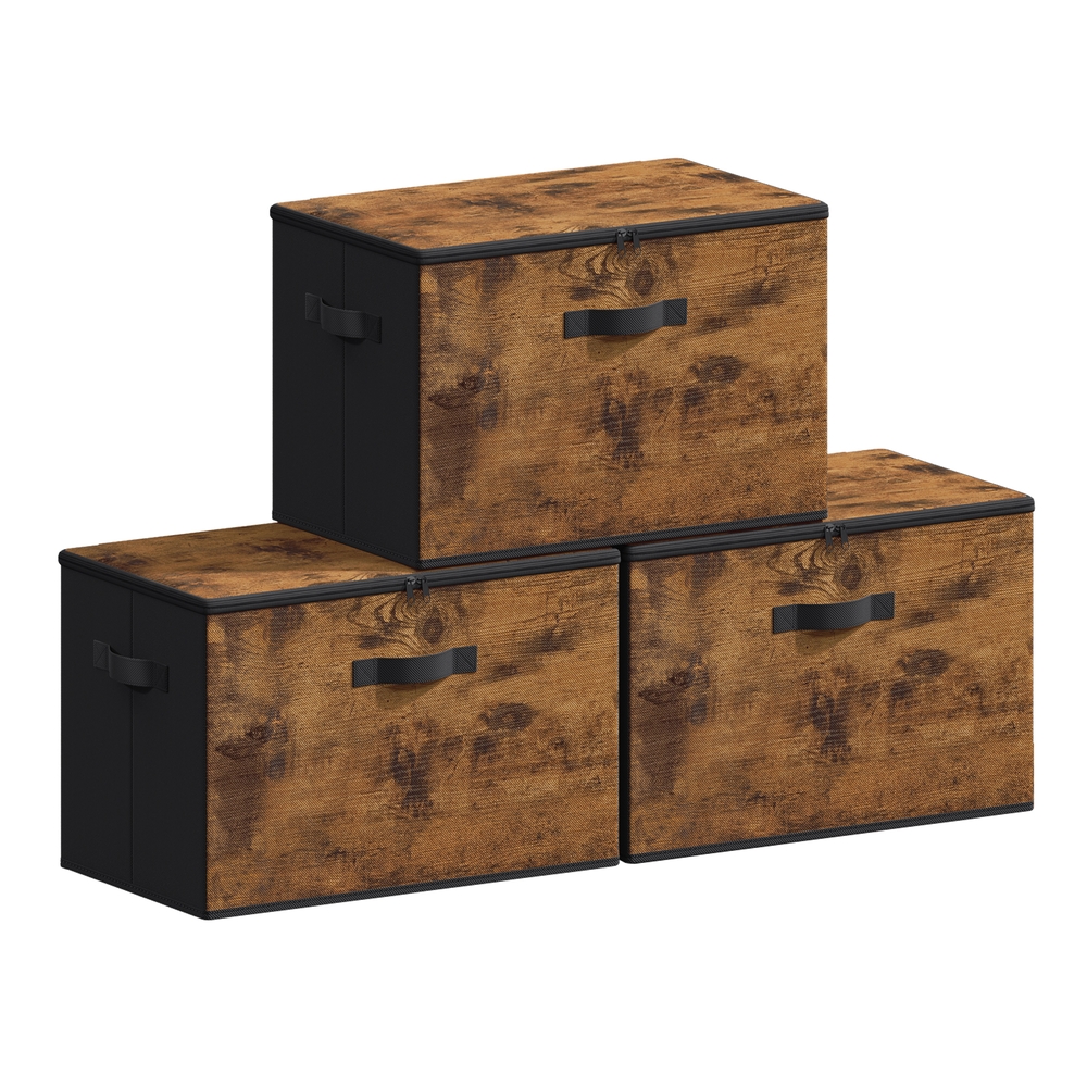 Foldable Storage Organiser Boxes Set of 3 50 x 30 x 30 cm Rustic Brown