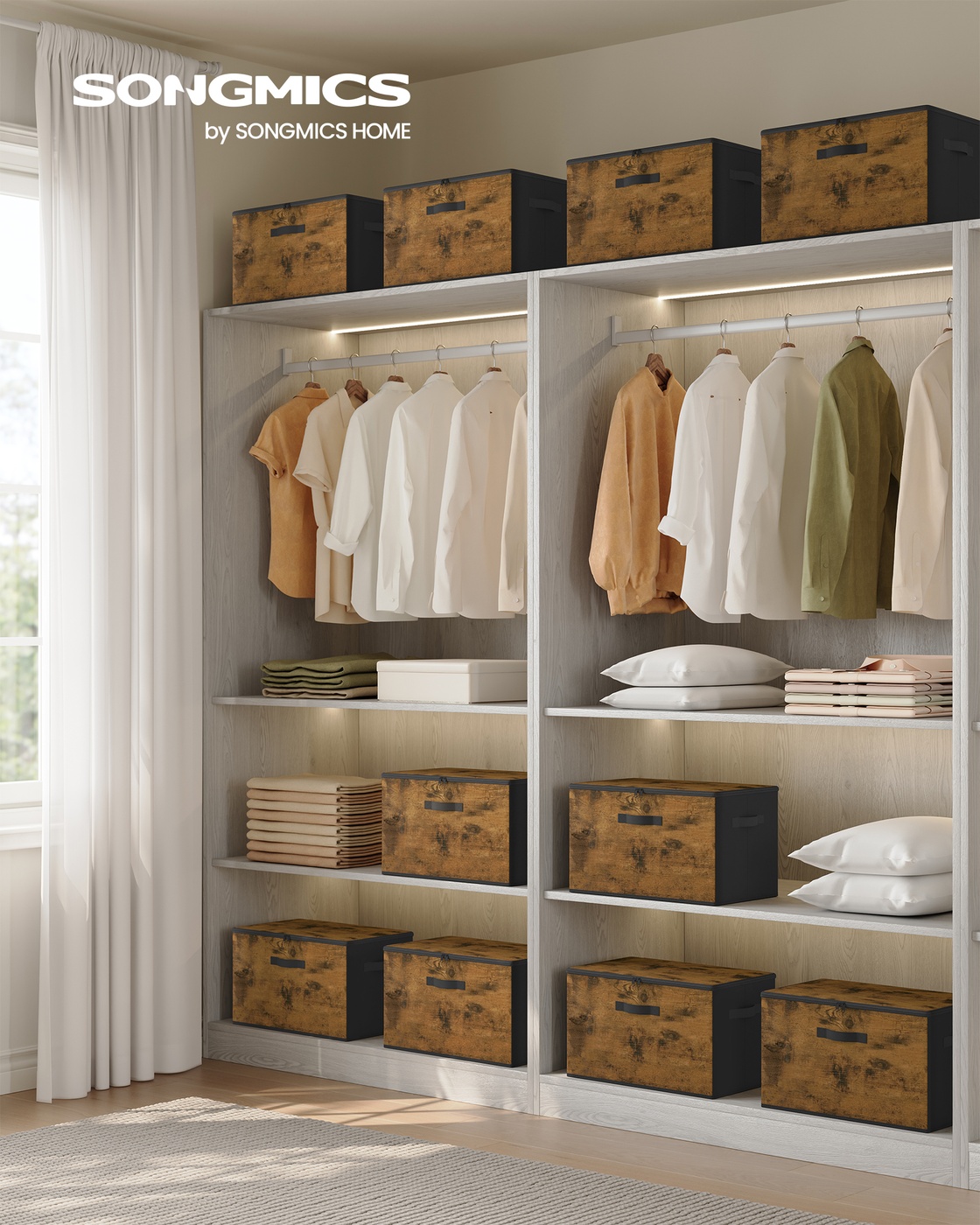 Foldable Storage Organiser Boxes Set of 6 40 x 30 x 25 cm Rustic Brown