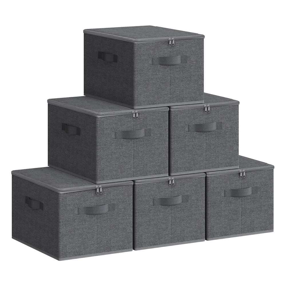 Set of 6 Foldable Storage Organiser Boxes Slate Grey
