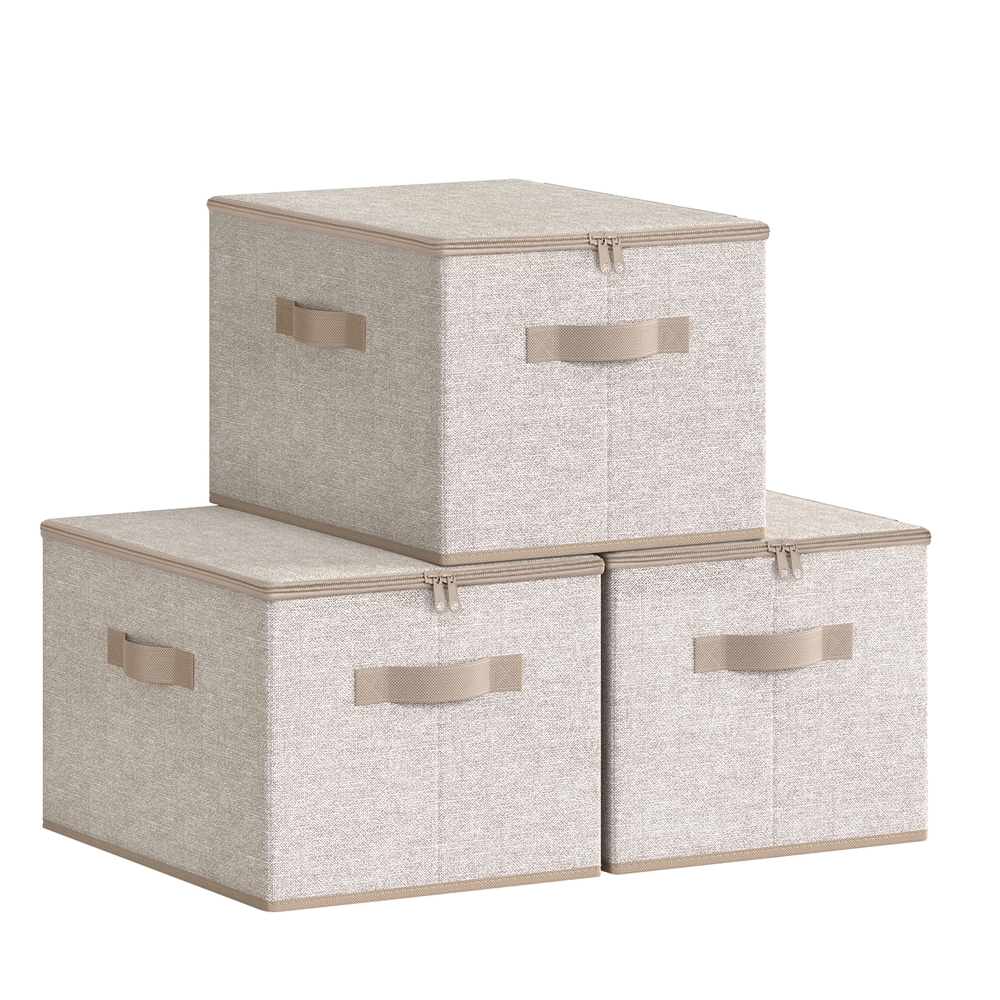 Set of 3 Foldable Storage Organiser Boxes Sand Beige